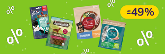 До -49% на корм і ласощі для котів і собак Felix, Friskies, Gourmet, Purina ONE