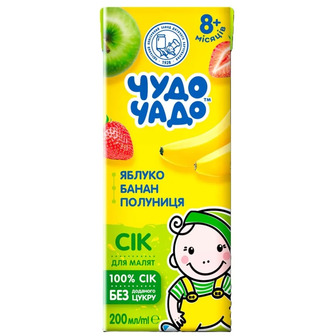 Сік Чудо-Чадо яблуко-банан-полуниця для дітей від 8-ми місяців 200 мл (4820016255784)