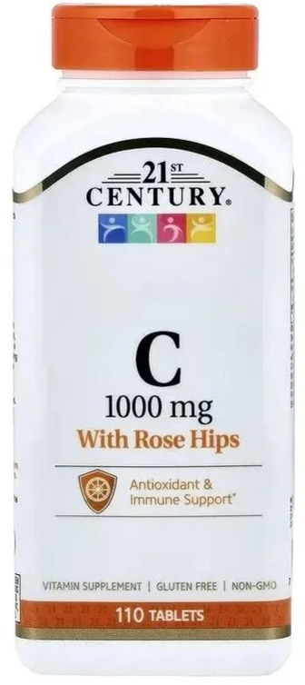 Вітамін C з шипшиною, 1000 мг, Vitamin C with Rose Hips, 21st Century, 110 таблеток