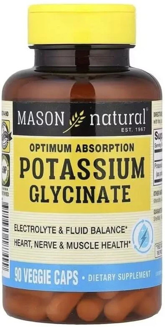 Калій гліцинат, Optimum Absorption Potassium Glycinate, Mason Natural, 90 вегетаріанських капсул