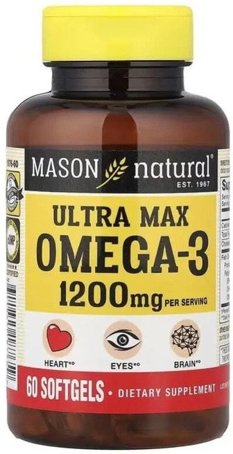 Омега-3, 1200 мг, Ultra Max Omega-3, Mason Natural, 60 гелевих капсул