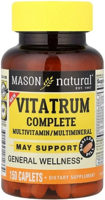 Мультивітаміни та мультимінерали, Vitatrum Complete, Mason Natural, 150 каплет