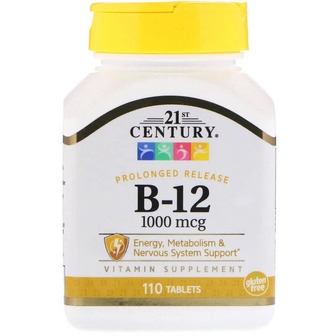 Вітамін В12 + кальцій, Vitamin B-12, 21st Century, 1000 мкг, 110 таблеток