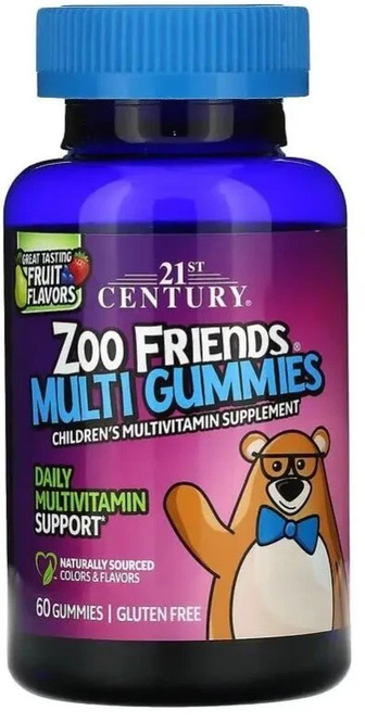 Мультивітаміни для дітей, смак фруктів, Zoo Friends Multi, 21st Century, 60 жувальних цукерок