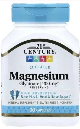 Магній гліцинат, Chelated Magnesium Glycinate, 21st Century, 90 капсул