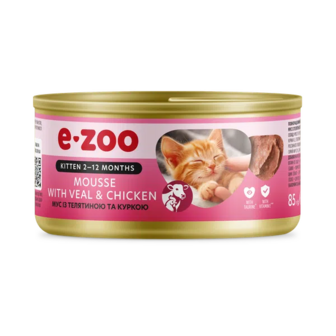Корм для кошенят E-Zoo з телятиною та куркою (85г)