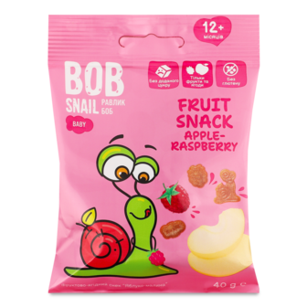 Фруктовий снек яблуко-малина з 12 місяців ТМ Bob snail, 40г