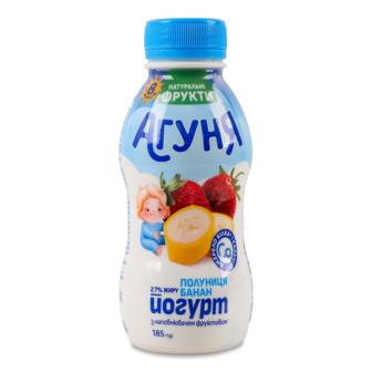 Йогурт полуниця-банан 2,7% ТМ Агуня, 185г