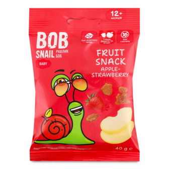 Фруктовий снек яблуко-полуниця з 12 місяців ТМ Bob snail, 40г