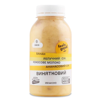 Смузі Feels good з бананом, ананасом, яблучним соком та з кокосовим молоком (250мл)