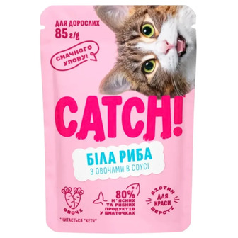 Корм вологий для дорослих котів Catch! біла риба з овочами в соусі 85 г (4820261921991)