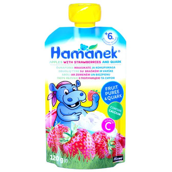 Фруктове пюре Hame Hamanek яблуко з полуницею і сиром, 120 г