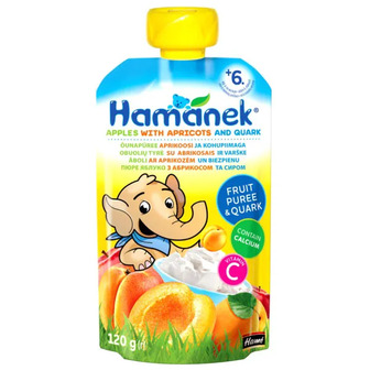 Фруктове пюре Hame Hamanek яблуко з абрикосом і сиром, 120 г
