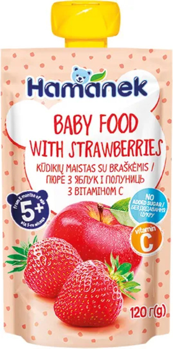 Пюре фруктове Hamanek Яблуко з полуницею, з 5 місяців, 120 г