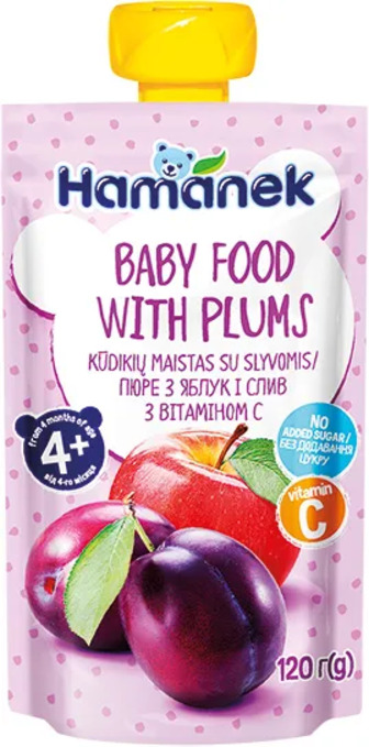 Фруктове пюре Hamanek Яблуко зі сливою з 4 місяців 120 г (8595139783976)