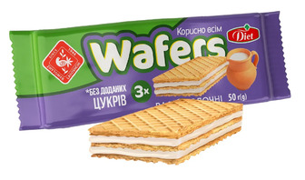Вафлі Житомирські ласощі Wafers Diet з молочною начинкою без цукру 50 г (4823103011263)