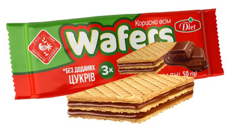 Вафлі Житомирські ласощі Wafers Diet з шоколадною начинкою без цукру 50 г (4823103011287)