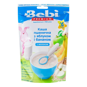 Дитяча молочна каша Bebi Premium Пшениця, яблуко, банан, 200 г