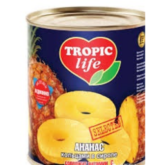 Ананас Tropic Life Кільцями в сиропі з/б 580мл