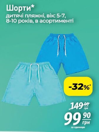 Шорти* дитячі пляжні, вік: 5-7, 8-10 років, в асортименті