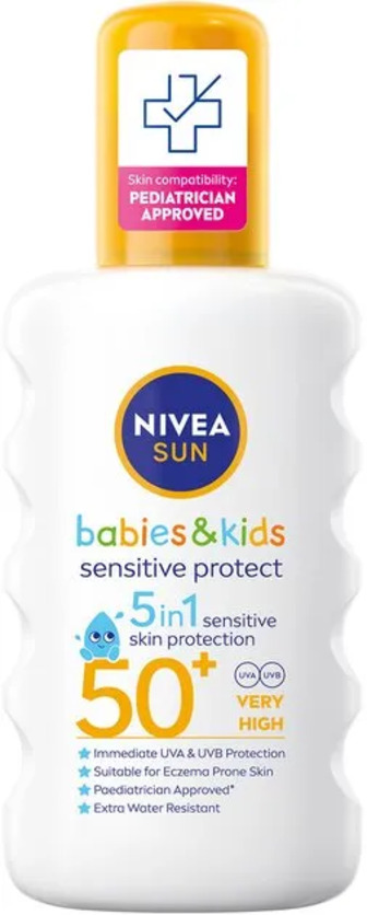 Спрей сонцезахисний Nivea Sun Babiesu0026Kids Захист для чутливої шкіри дитячий SPF 50+ 200 мл (4005900600202)