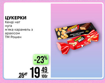 ЦУКЕРКИ Кенді нат нуга м'яка карамель з арахісом ТМ Рошен