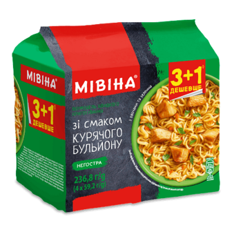 Вермішель Мівіна курячий бульйон з овочами та  зеленню негостра 4*59,2г