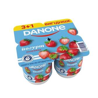 Йогурт 4х115 г Danone Полуниця 1,2% п/стакан 