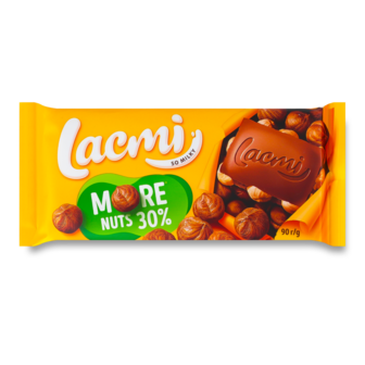 Шоколад "Lacmi" молочний з цілим ліс горіхом ТМ Roshen, 90г