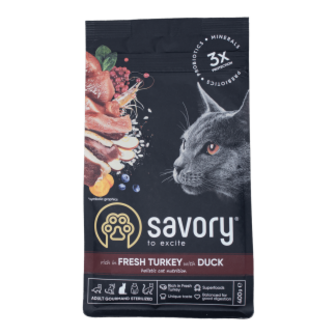 Корм Savory зі свіжою індичкою та качкою сухий для стерилізованих котів 400г