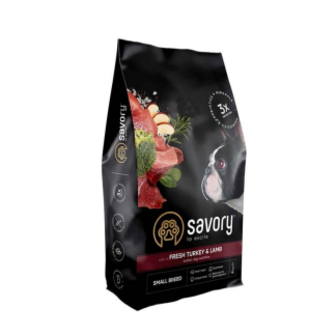 Корм Savory зі свіжим ягням та індичкою сухий для дорослих собак малих порід 8кг