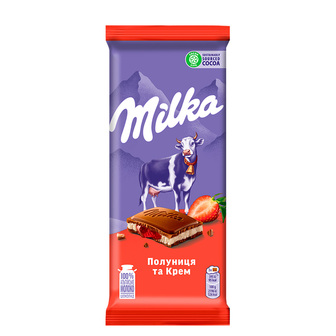 Шоколад "Milka" молочний полуниця та крем 100г