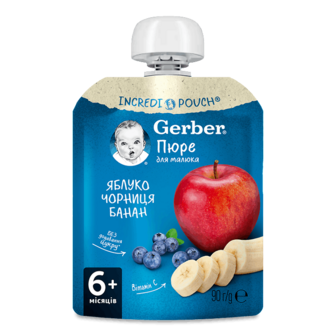 Пюре Gerber яблуко, чорниця, банан 90г