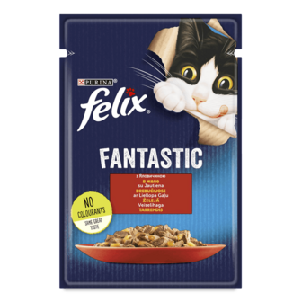 Корм для котів Felix Fantastic з яловичиною в желе 85г