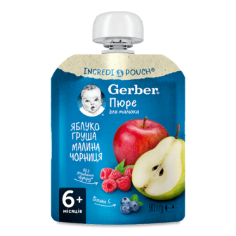 Пюре Gerber яблуко, груша, малина, чорниця 90г