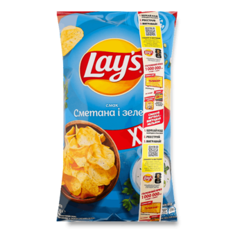 Чипси Lay's картопляні зі смаком сметани та зелені 170г