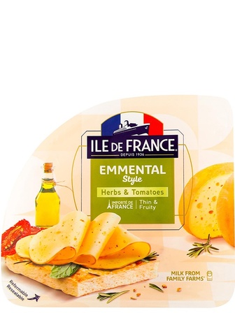 Сир Емменталь з травами та томатами / Emmental Herbs & Tomatoes, ILe de France, 50%, нарізка, 150г