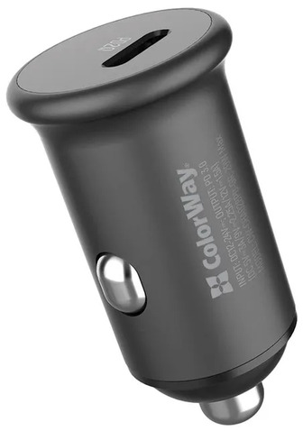 Автомобільний зарядний пристрій ColorWay 1USB Power Delivery USB Type-C (20W) Grey (CW-CHA028PD-GR)
