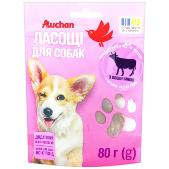 Ласощі для собак Auchan м'ясні медальйони з яловичиною 80 г (4823090138707)