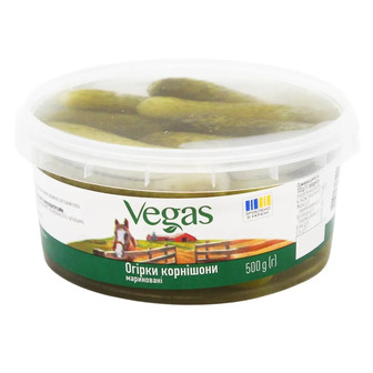 Огірки Vegas корнішони мариновані 300 г (4823116840027)