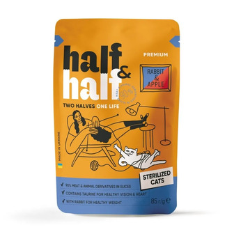 Корм вологий для стерилізованих котів Halfu0026Half Sterilized кролик та яблуко 85 г (4820261921892)