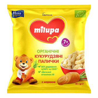 Палички кукурудзяні Milupa з морквою та вітаміном В1 для дітей від 7-ми місяців 20 г (4820226169345)