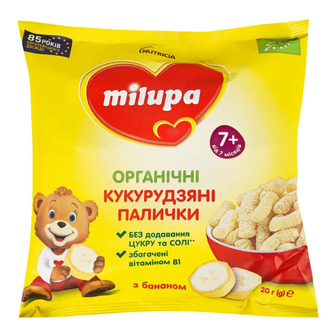 Палички кукурудзяні Milupa з бананом та вітаміном В1 для дітей від 7-ми місяців 20 г (4820226169314)