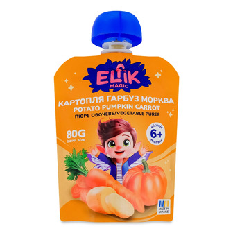 Пюре овочеве Elfik Magic Картопля-гарбуз-морква гомогенізоване стерилізоване для дітей від 6-ти місяців 80 г (4820266361976)