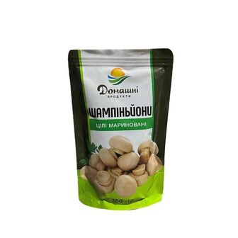 Гриби ДОМАШНІ ПРОДУКТИ Шампіньони (печериці) цілі мариновані дой/пак 200г