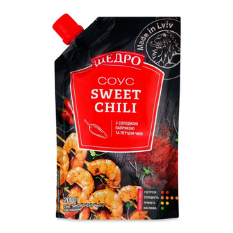 Соус Щедро Sweet chili з солодкою паприкою та перцем чилі 200 г (4823097410080)