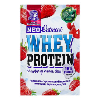 Каша вівсяна Vivsyanushka Whey protein швидкого приготування з полуницею та вершками з підсолоджувачами 50 г (4820039842213)