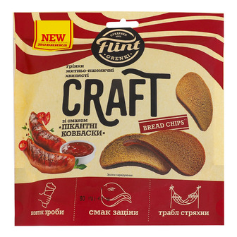 Грінки Flint Craft Grenki житньо-пшеничні хвилясті зі смаком Пікантні ковбаски 80 г (4823127317815)