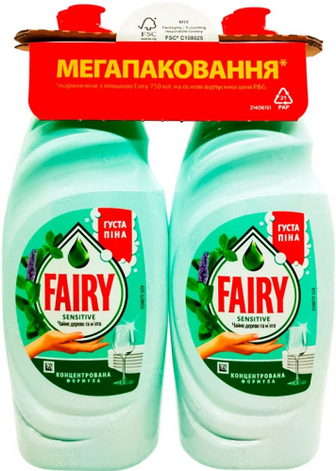 Засіб Fairy Чайне дерево та м`ята для посуду 2*750мл