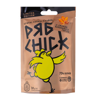 Слайси з філе курятини сушені "РябChick" зі смаком волоського горіха 30г